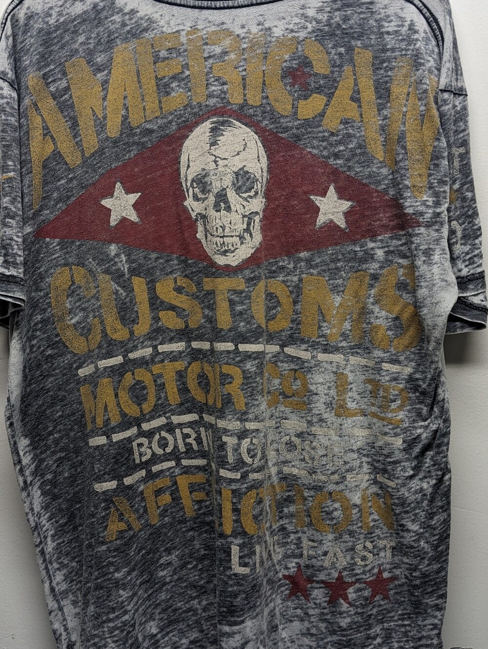 Vintage Rare Affliction Paper Thin Burnout Y2K Skull Moto Short Sleeve Tee 2XL